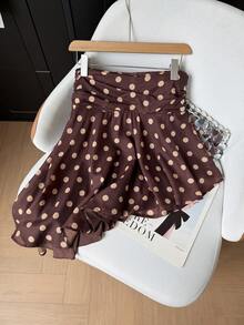 Chân váy nữ GMFP kiểu dáng thanh lịch, rộng rãi, in chấm bi, dáng bất đối xứng, thích hợp cho mùa xuân/hè, dịp nghỉ lễ Ngày của Mẹ. - Cà phê nâu - Xem 9