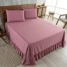 Laila Queen Size 400 Thread Count Quilt Set With Ruffle, 3 Pieces, Micropercal - Baby Pink - View 4