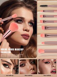 12PCS Pink Makeup Brush Set - Coral Pink - View 3