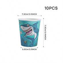 Shark Themed Disposable Tableware Set, Including 9 Inch & 7 Inch Paper Plates, 9oz Paper Cups, Napkins, Blue Ocean Underwater Shark Print Dinnerware Kit For Pool Party, Summer Gathering, Celebration, Beach Party, Ocean Themed Events - Multicolor - View 12