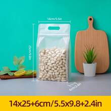Set de 10/20/40/50 piezas de bolsas con cremallera transparentes y mate con asas, aptas para uso doméstico, reutilizables, para viajes, almacenamiento de caramelos, frutos secos, aperitivos, galletas, té, frutas, con sellado hermético, también adecuadas para almacenamiento y conservación en cocinas comerciales, accesorio ideal para vacaciones, bodas y fiestas. - Escarchado - Ver 13