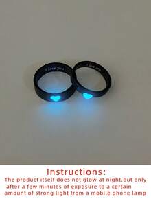 ATLVXJL 2pcs/Set Glow-In-The-Dark Couple Friendship Family Rings With Single Heart And "I Love You" Letter, Casual Jewelry Rings For Daily Wear And Holiday Gift - Black - View 10