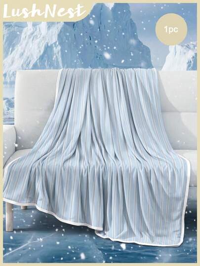 1 chiếc chăn in kỹ thuật số sọc xanh dương và xám, chất liệu polyester hiện đại, đa năng, thoáng khí, thích hợp sử dụng mùa hè, trang trí phòng ngủ và nhà cửa, chăn sọc, in kỹ thuật số, vật dụng cần thiết cho mùa hè, chăn thoải mái, trang trí nhà cửa, bộ đồ giường nhẹ, phong cách hiện đại.