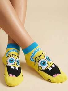 SpongeBob SquarePants 3/6/8 đôi tất cổ ngắn in họa tiết ngẫu nhiên, tất cổ cao hoạt hình dễ thương, tất thoáng khí cho nam và nữ. - Nhiều màu - Xem 7