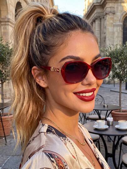 1pc Women's Fashion Glasses New Luxury Large Frame Polygonal Design Metal Decor Temple Outdoor UV Protection Elegant Vacation Daily Wear Glasses