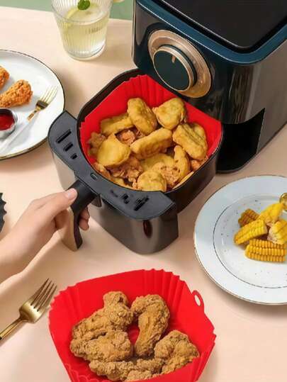 1 pezzo Rivestimento in silicone multicolore per friggitrice ad aria - Tappetino da forno riutilizzabile e antiaderente con manico, ideale per pizza, pollo fritto ecc. - Accessorio per forno facile da pulire, adatto per la cottura durante le vacanze Rivestimento in silicone per friggitrice ad aria | Rivestimento riutilizzabile per cestello della friggitrice ad aria