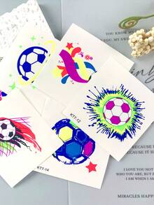 7pcs Fluorescent Football Graffiti Themed Temporary Tattoo Stickers, Fluorescent Crafted Tattoo Stickers, Football Fan Cheering Personalized Patterns, Unisex GOAL Temporary Tattoos, Cartoon Football Element Stickers, Sports Party Decor - Multicolor - View 7