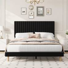 Hodeffior Velvet Double Bed Frame With Adjustable Headboard, Upholstered Platform Full Bed Frame With Wooden Slats, Noise-Reducing Design, No Box Spring Needed, Easy Assembly, Under Bed Storage - Black - View 7