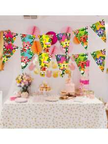12pcs/Set 129in Hawaiian Party Banner, Triangle Pennant Flags With Flamingo And Leaf Patterns, Suitable For Wedding, Birthday, Wall And Ceiling Decor, Holiday Celebration, Summer Hanging Party Decoration, Indoor Home Decor - Multicolor - View 5