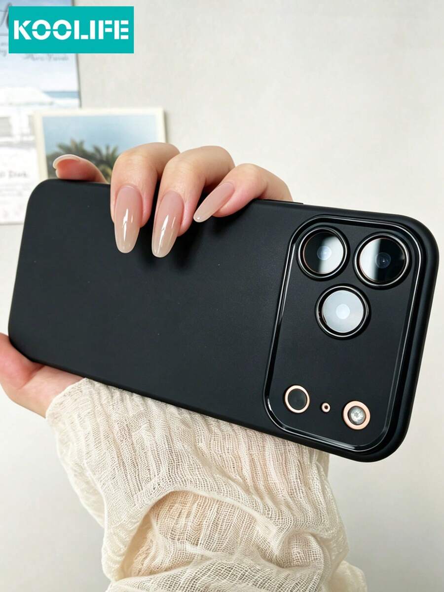 1 pieza Funda de teléfono de TPU suave de color negro mate sólido Koolife, con gran recorte para cámara, diseño antiamarillento y a prueba de golpes, clásico y de moda para hombres y mujeres, compatible con iPhone 17/17 Pro/17 Pro Max - Negro - Ver 1