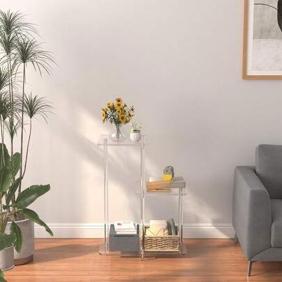 1pc Transparent Acrylic 3-Tier Side Table, Modern Square Tiered Nightstand, Round Tiered Plant Stand, Suitable For Living Room, Bedroom, Bathroom, Balcony, Entryway