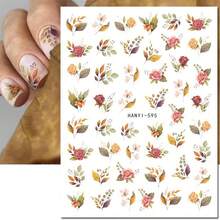 1pc Dried Blooming Red & Yellow Rose Gold Leaf Self-Adhesive 2D Nail Art Sticker Decoration - Watermelon Pink - View 2