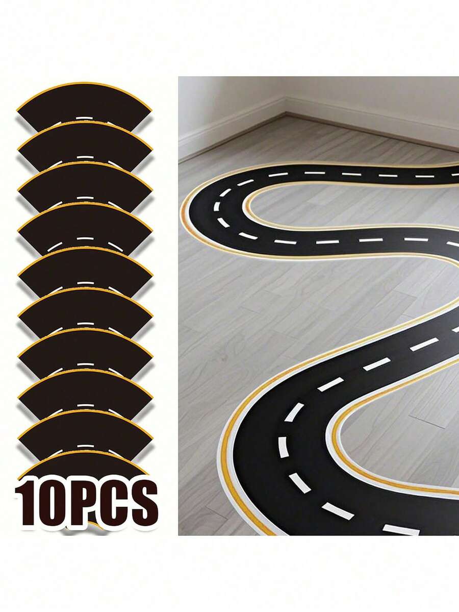 Cinta Washi con diseño de carretera y vía férrea de estilo de dibujos animados, cinta de carretera y vía férrea, pegatinas de esquinas de coches y trenes, pegatinas de decoración del hogar - Multicolor - Ver 1