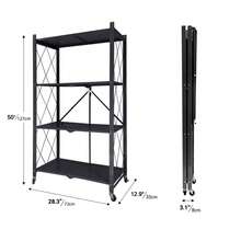Industrial Style - No Installation Required Foldable Steel Material Storage Shelf Designed With Foldable Structure And Lockable Casters. A Practical And Multi-Functional Storage Rack Suitable For Both In&Outdoor Household Scenarios Such As Garages - 查看 3