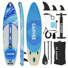 Tabla de paddle inflable extra ancha para adultos – cubierta estable y antideslizante, capacidad de 450 lbs, con accesorios y soporte para cámara – ideal para yoga, pesca, surf y kayak - Mochila + remo + bomba (con logo) - Ver 5