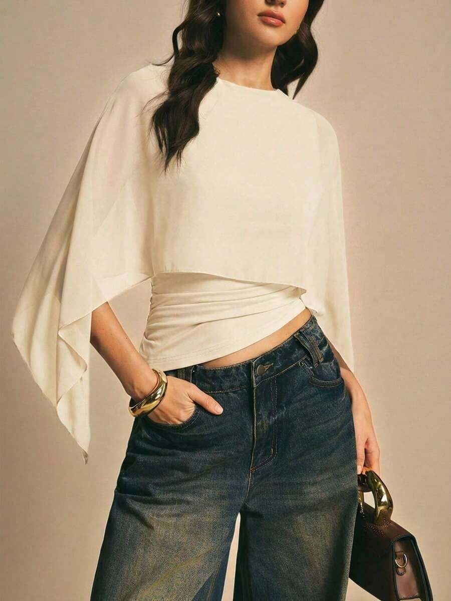 Women's Casual Brown Shawl Collar Blouse, Elegant Blouses For Women, Casual Blouses For Women, Suitable For Daily Wear, Going Out, Coming And Going In Autumn/Winter, Batwing Sleeve Blouse, Coffee Brown Blouse, Dark Brown Blouse - 杏 - 查看 1