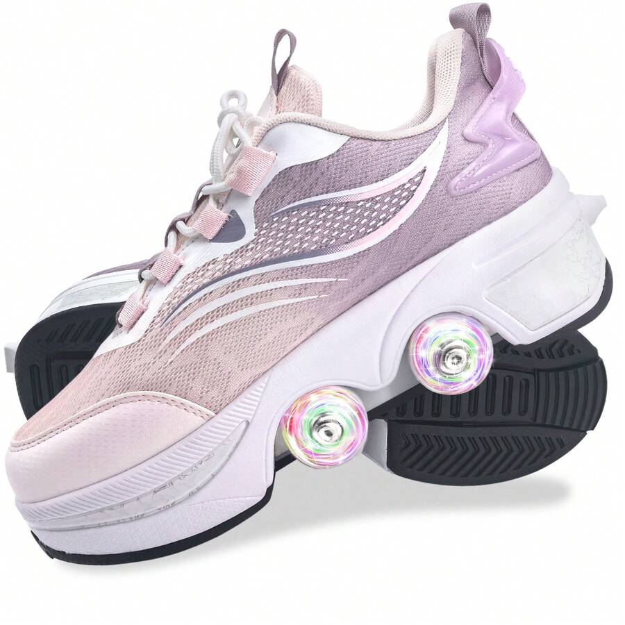yousulun Roller Skates Shoes Multi-Functional Roller Skates,Sneakers And Roller Shoes 2-In-1 For Casual,Outdoor Activities,4 Retractable Wheels,Unique Gift. - Pink - View 1