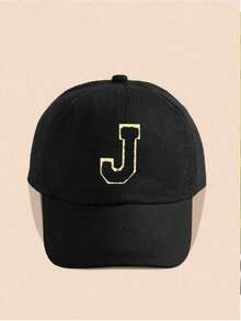 1pc A-Z Letter Kids Baseball Cap Solid Color Baby Girl Boy Sun Hat Adjustable Hip Hop Cap - Black - View 10