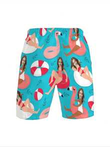 Customizable Men's Printed Shorts, Featuring Tropical Flamingo And Palm Tree Patterns, Perfect For Beach, And Also A Wonderful Summer Gift. - Multicolor - View 6
