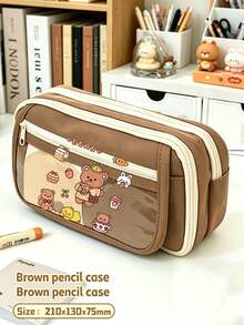 1pc Large Capacity Pencil Case, High-Quality Stationery Box For Boys And Girls, 1pc Sticker Included - Multicolor - View 2