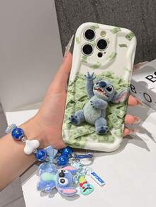 Disney Has Authorized, Phone Case - Chain Set, The Stitch Lilo & Stitch Phone Case Plus A Silicone 3D Or Fluffy Style Stitch Bracelet With Metallic Ring Removable Bracelet, Stitch And Angel Pattern, Compatible With Iphone 17/16/15/14/13/12/11/XS/XR/X Plus Pro Max, Wavy Design Phone Case For Girl, A Stylish Cartoon Summer Phone Case, The Perfect Gift Choice, Phone Protection, Durable Phone Cover, Great Gift For Friends And Family - Kiểu trắng B - Xem 5