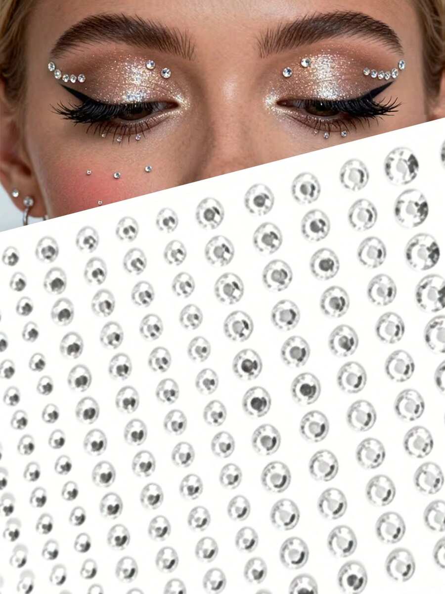 800PCS(4sheet) Gemstone Sticker Facial Diamond Sticker Acrylic Crystal Sticker - DIY Three-Dimensional Decorative Rhinestones With Adhesive Property. Easy To Operate And Suitable For Beginners(400/200PCS),Concert Look,Face Gems - Multicolor - View 1