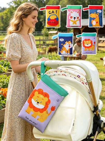 1pc Mommy Bag Accessory, Baby Stroller Hanging Bag, Stroller Storage Bag, Baby Stroller Organizer Bag, Travel Hanging Bag, Diaper & Bottle Holder, Cartoon Cute Design, Large Capacity, Multi-Functional, Universal, Portable, Zipper Closure