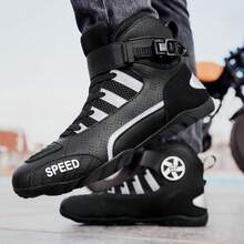 High-Quality Men's Commuter Motorcycle Shoes, Microfiber Breathable With Reflective Stripes + Anti-Slip Gear Shift Pad, Fashionable Riding Shoes - Black and White - View 8