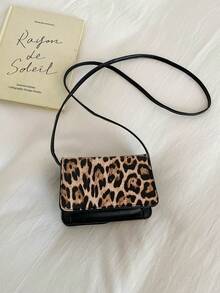 Bolso bandolera mini con estampado de leopardo, bolso de maquillaje de moda con solapa de metal con estampado de leopardo, monedero de mujer - Negro - Ver 10