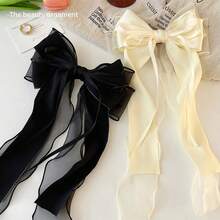 1个浅粉色网纱超大蝴蝶结波浪丝带双层弹力发夹，优雅柔软的春季发饰 - 彩色 - 查看 11