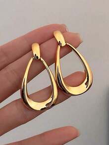 1 Pair Of Elegant Geometric Design Hanging Earrings, Suitable For Parties, Daily Wear, And Vacation Fashion And Atmosphere - 金色的 - 查看 8