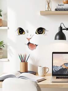 1pc Cartoon Cat Expression Toilet Sticker, Bathroom Toilet Lid Decorative Wall Decal - Cat Yazai 01 - View 5
