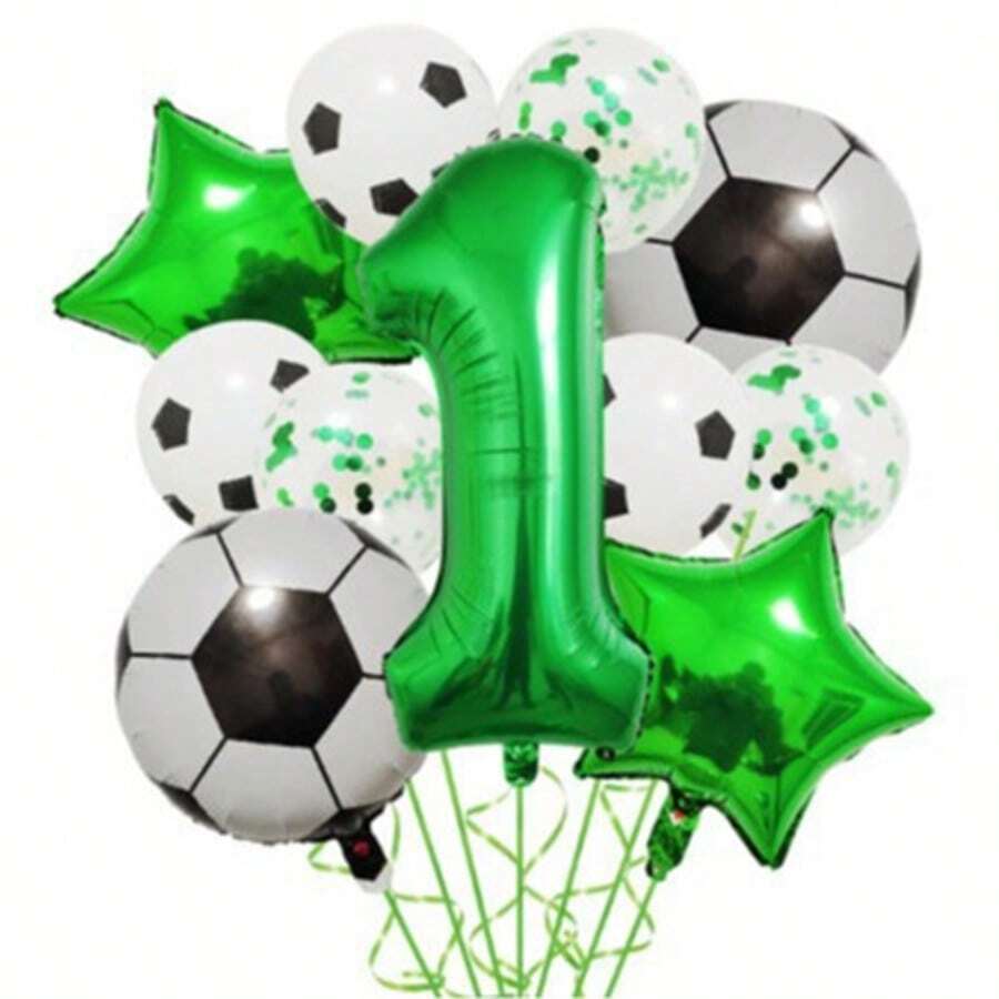 Conjunto de 11 Peças Balões de Folha com Tema de Futebol - Números 0-9 Tema da Decoração de Festa de Aniversário, Adequado para Festa Esportiva/Festa de Aniversário/Decoração de Festa de Verão, Reunião de Fãs/Celebração de Vestiário e Mais - Conjunto de Futebol - Visão 1