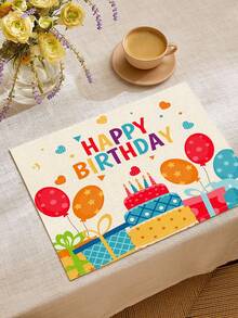 1pc Birthday Pattern Printed Table Runner, 4pcs Birthday Celebration Printed Placemats, Suitable For Festivals, Parties, Birthdays, Dinners, Kitchen & Dining Room Table Decor, Applicable For All Seasons Home Decor - Multicolor - View 9