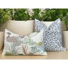 Luzon Jade Pillow, Designer Aqua Teal Exotic Bird Cushion, Luxury Botanical  Pillow Cover, Decorative  Pillow In Aqua. - trắng - Xem 5