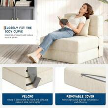Sofá cama plegable convertible 4 en 1 – Sofá futón moderno con cojín y colchón plegable – Diseño ahorrador de espacio, ideal para sala de estar pequeña, dormitorio, habitación de invitados, apartamento, oficina en casa, color gris oscuro - Beis - Ver 1