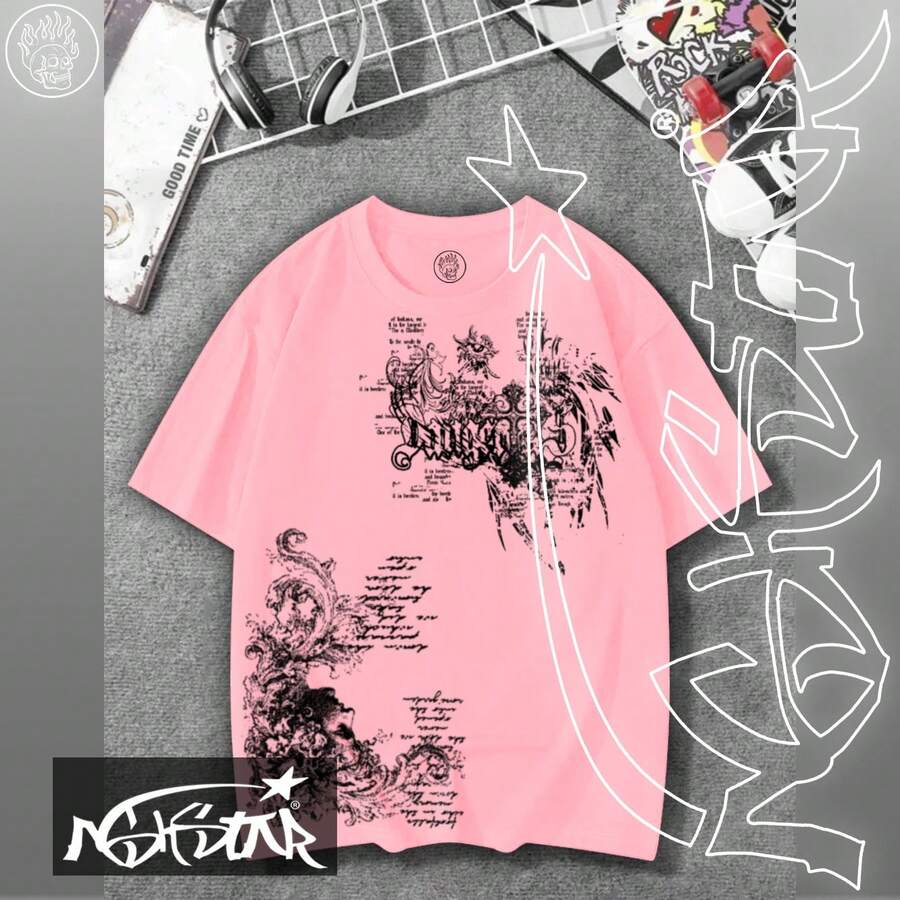 Premium 100% Cotton T-Shirt ASHSTAR "Gothic Y2K" - 淺粉色 - 查看 1