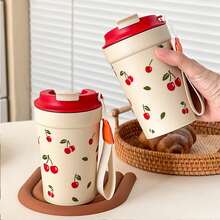 1Pc 350/400ML Portable Plastic Coffee Mug With Nylon Lifting Rope, Sealed Leak Proof Water Cup, Tumbler With Lid, Cold And Heat-Resistant Milk Coffee Cup, Reusable Drinking Cup Drinkware, Dishwasher & Refrigerator & Microwave Allowable, Suitable For Students And Adults Use In Home, School, Dorm, Office, Outdoor Camping, Picnic,Travel, Bakc To School - Multicolor - View 4