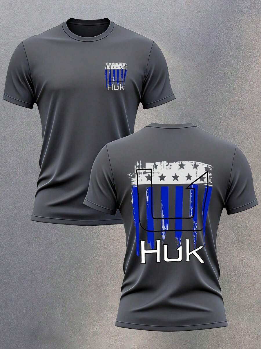 HUK Men's American Flag Fishing Graphic T-Shirt, Patriotic Performance Outdoor Short Sleeve Tee - 灰色 - 查看 1