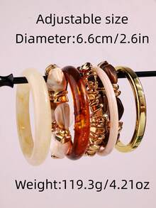 Bộ 7 chiếc vòng tay thời trang cao cấp, độc đáo, sáng bóng, đa năng, mang phong cách retro tinh tế, sang trọng, làm từ nhựa CCB màu hổ phách và kim loại màu ngà, phù hợp cho nữ, thích hợp đeo hàng ngày, dự lễ hội và tiệc tùng. - Nhiều màu - Xem 9