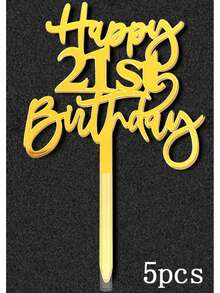 1pc/3pcs/5pcs Gold "Happy Birthday" Cake Topper, Suitable For 18/21/30/40/50/60/70 Years Old Birthday Party Cake Decorations - Gold - View 14