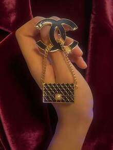 Black Enamel Bag Charm With Pearl Tassel Brooch For Women - Multicolor - View 10