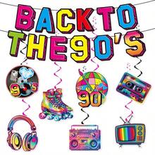 Set de decorațiuni pentru petreceri cu tematică anii '90, 27 de bucăți, banner retro din hârtie și spirale agățate, articole de petrecere în stil disco rock hip hop, potrivit pentru decor vintage pentru petreceri de ziua de naștere - Vizualizare 12