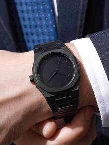 4pcs/Set Luxury Niche High-End Minimalist Fashion Quartz Wrist Watch Black Large Dial Men's Quartz Watch - Black - View 6