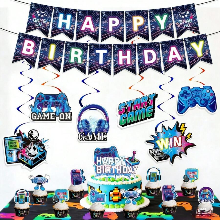 Trang trí tiệc sinh nhật chủ đề game neon, đồ trang trí treo hình tay cầm chơi game và máy chơi game, dành cho tiệc sinh nhật chủ đề game cho bé trai. - Nhiều màu - Xem 1