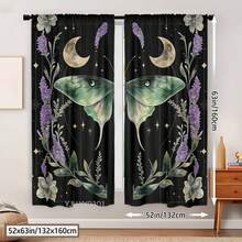 Classic Gothic Blackout Curtains, Magic Butterflies & Moth Design With Sun, Moon, Stars & Floral Accents, Rod Pocket Polyester Drapes, Peach Skin Curtains, Single-Sided Printed, Perfect For Living Room, Bedroom, Balcony, Study Room, Kitchen, Home Decor And Accessories (Rod Not Included) - Kiểu 1 (2 tấm) - Xem 5