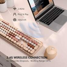 Bộ bàn phím và chuột không dây MOFii Sweet Series với các phím hoạt hình dễ thương nhiều màu sắc, kết nối không dây thẩm mỹ tươi mới và dễ chịu, thiết kế bo tròn tiện dụng giúp tránh rối dây, cầm nắm thoải mái, hoàn hảo cho gia đình, văn phòng, ký túc xá và trang trí bàn làm việc. (Không bao gồm pin) - Xem 8