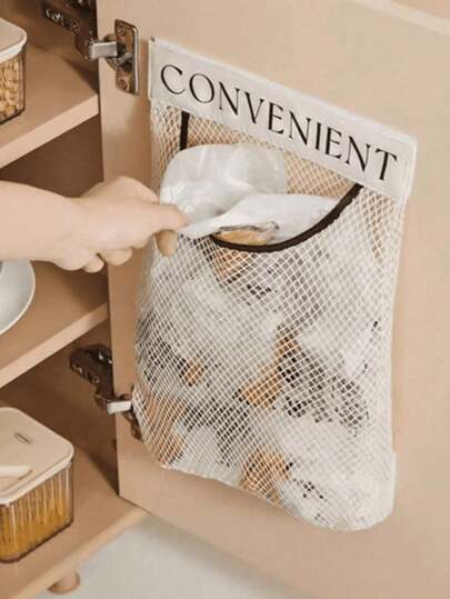 [Space Saving Mesh Storage Bag] Expandable Elastic Wall-Mounted Mesh Storage Bag With Hook And Loop Straps - Multifunctional Mesh Pouch For Space Saving, Suitable For Kitchen, Plastic Bags, Clips, Cabinet Doors, Storage Baskets