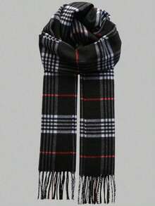 1pc Classic Plaid Men Scarf, Unisex Boyfriend Style Gift, Double-Sided Fashionable Warm Neck Warmer, Ideal For Autumn/Winter, Suitable For Both Men And Women Men Accessories Men Scarves - 粉色 - 查看 3