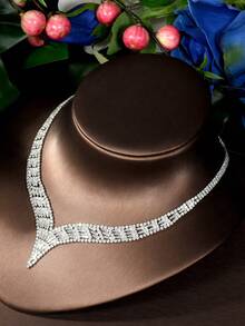 1 Set de Joyas con Forma de Abanico de Circonita Cúbica Versátil, Adecuado como Regalo de Accesorio para Mujeres - Plateado - Ver 4